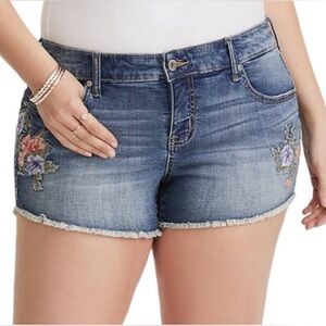 Torrid Blue Jean Shorts with Floral Embroidery EUC